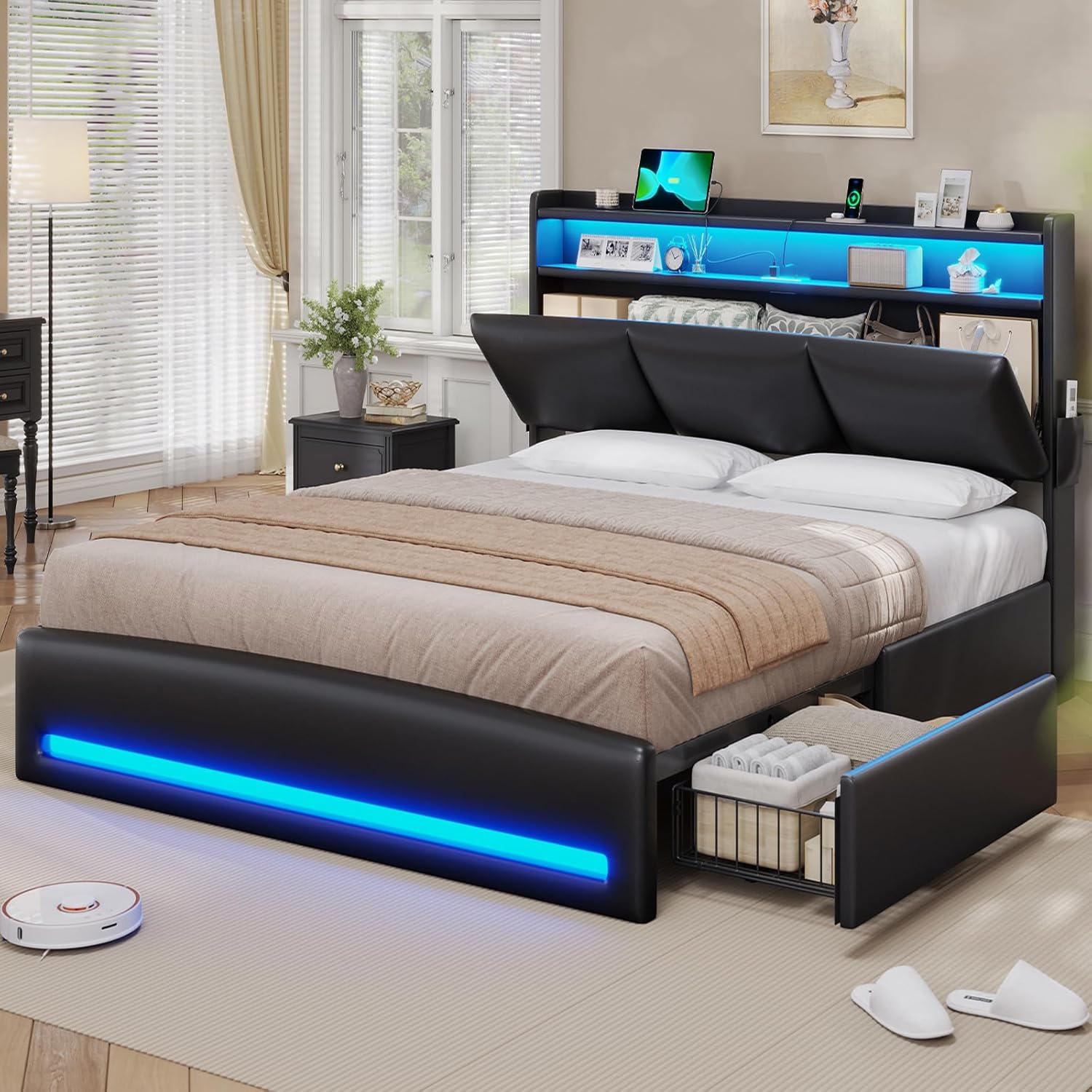 Canopy Bed Frame Metal Queen - Queen Bed Frame with Storage Headboard