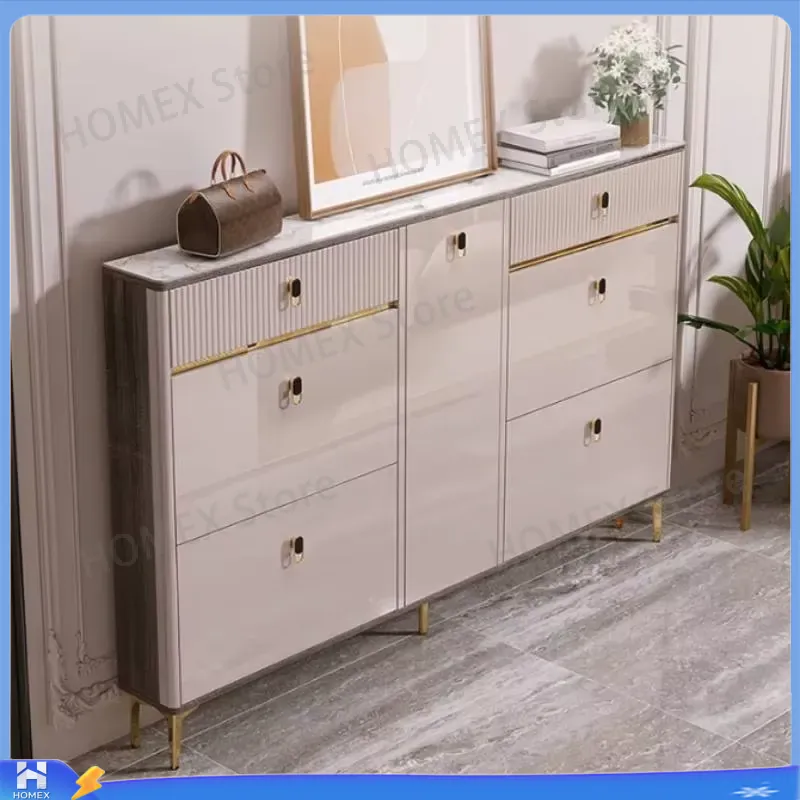 Shoe Rack Cabinet Narrow Entryway - Waterproof Shoe Cabinet with Stool Narrow
