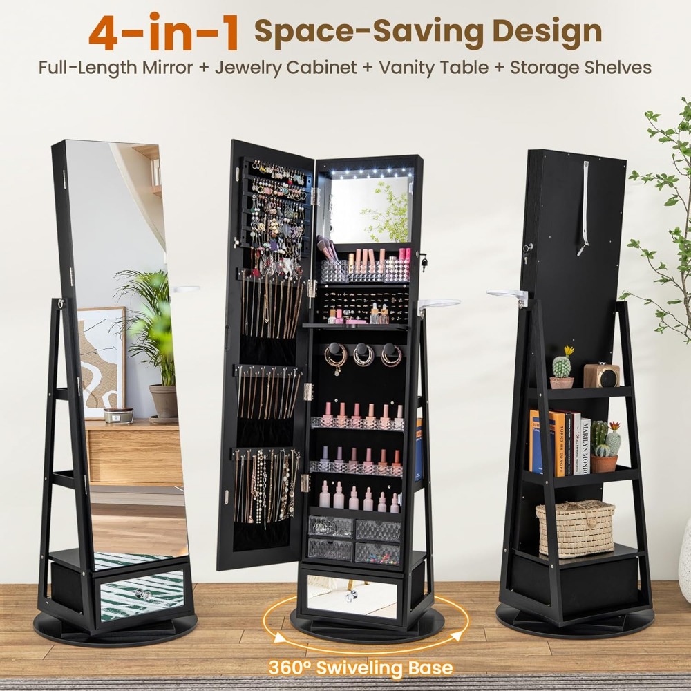 360° Swivel Jewelry Cabinet Ar - Full Length Mirror Jewelry Armoire 评论和价格