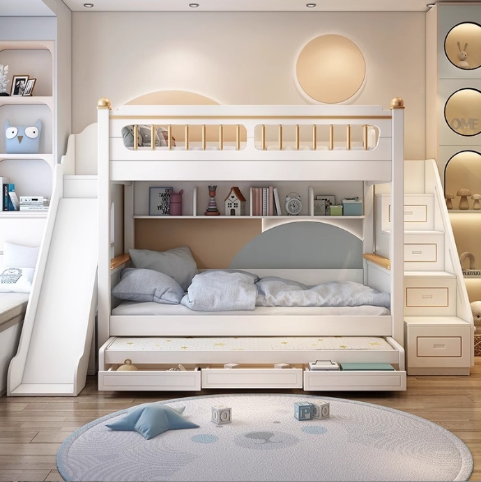 ！@Kids Bedroom Furniture Solid - Bunk Bed With Stairs And Slide 评论和价格