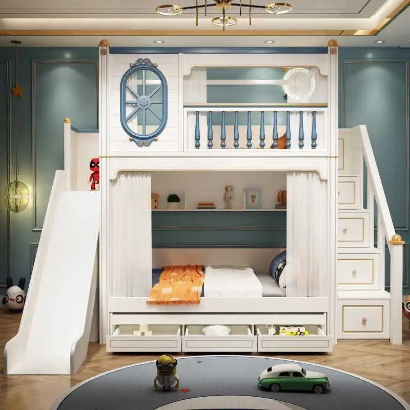 -For Luxury Kids Bedroom Furni - Bunk Bed With Stairs And Slide 评论和价格