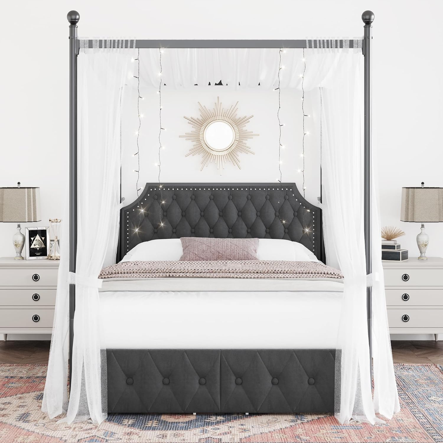 Queen Canopy Bed Frame with St - Canopy Bed Frame Metal Queen 评论和价格