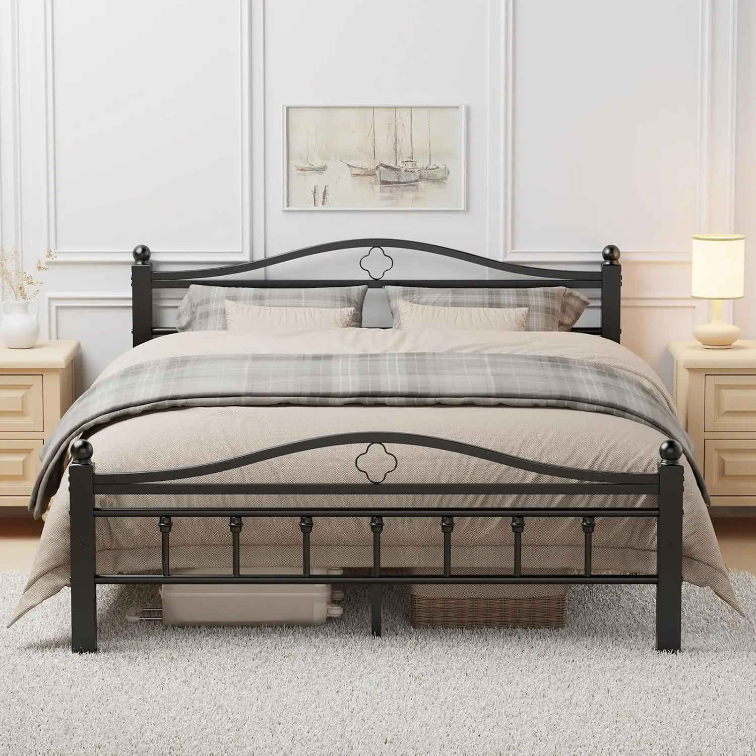 Queen Metal Bed Frame with Hea - Canopy Bed Frame Metal Queen 评论和价格