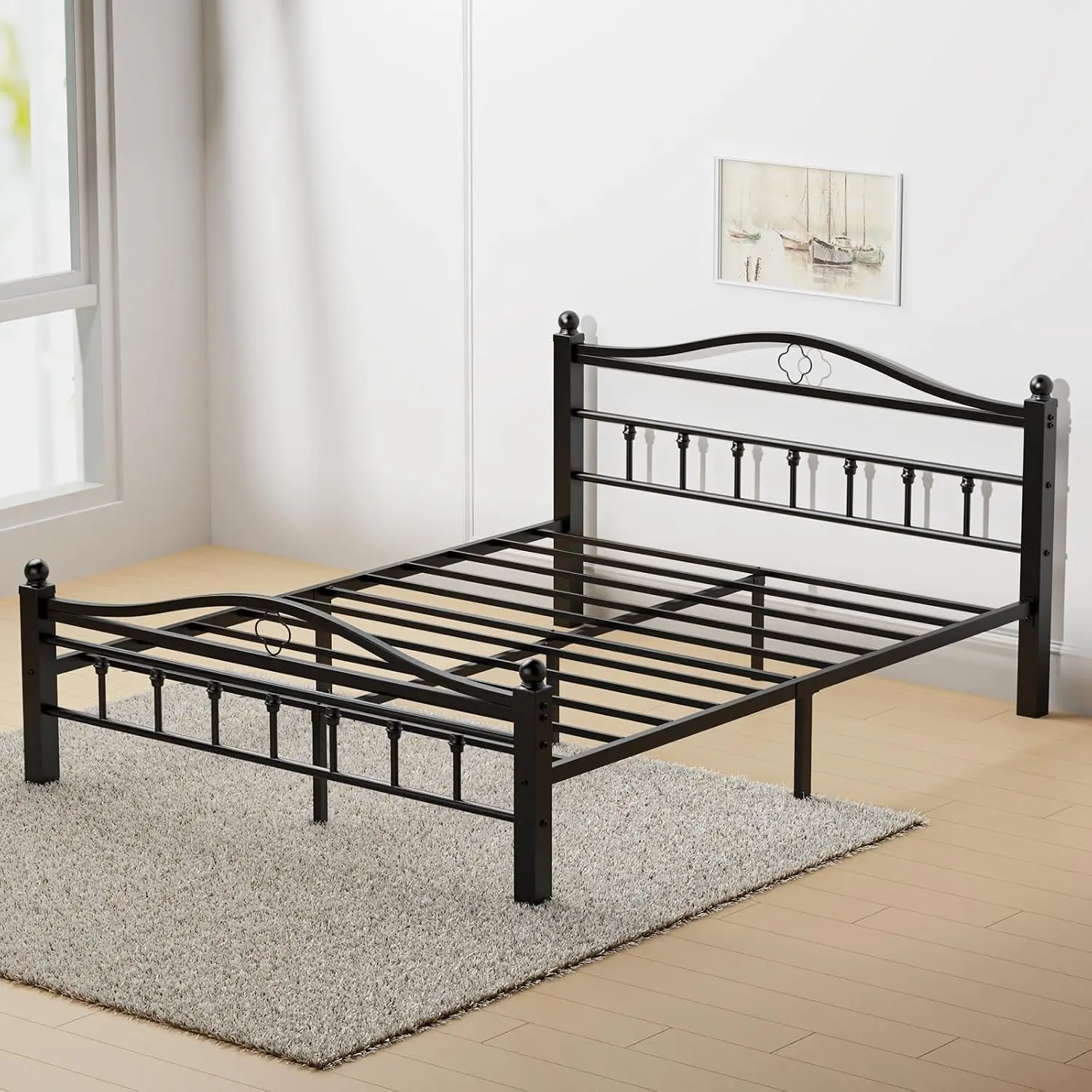 Queen Metal Bed Frame with Hea - Canopy Bed Frame Metal Queen 评论和价格