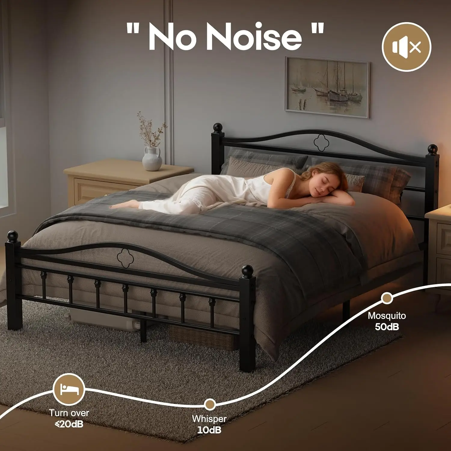 Queen Metal Bed Frame with Hea - Canopy Bed Frame Metal Queen 评论和价格