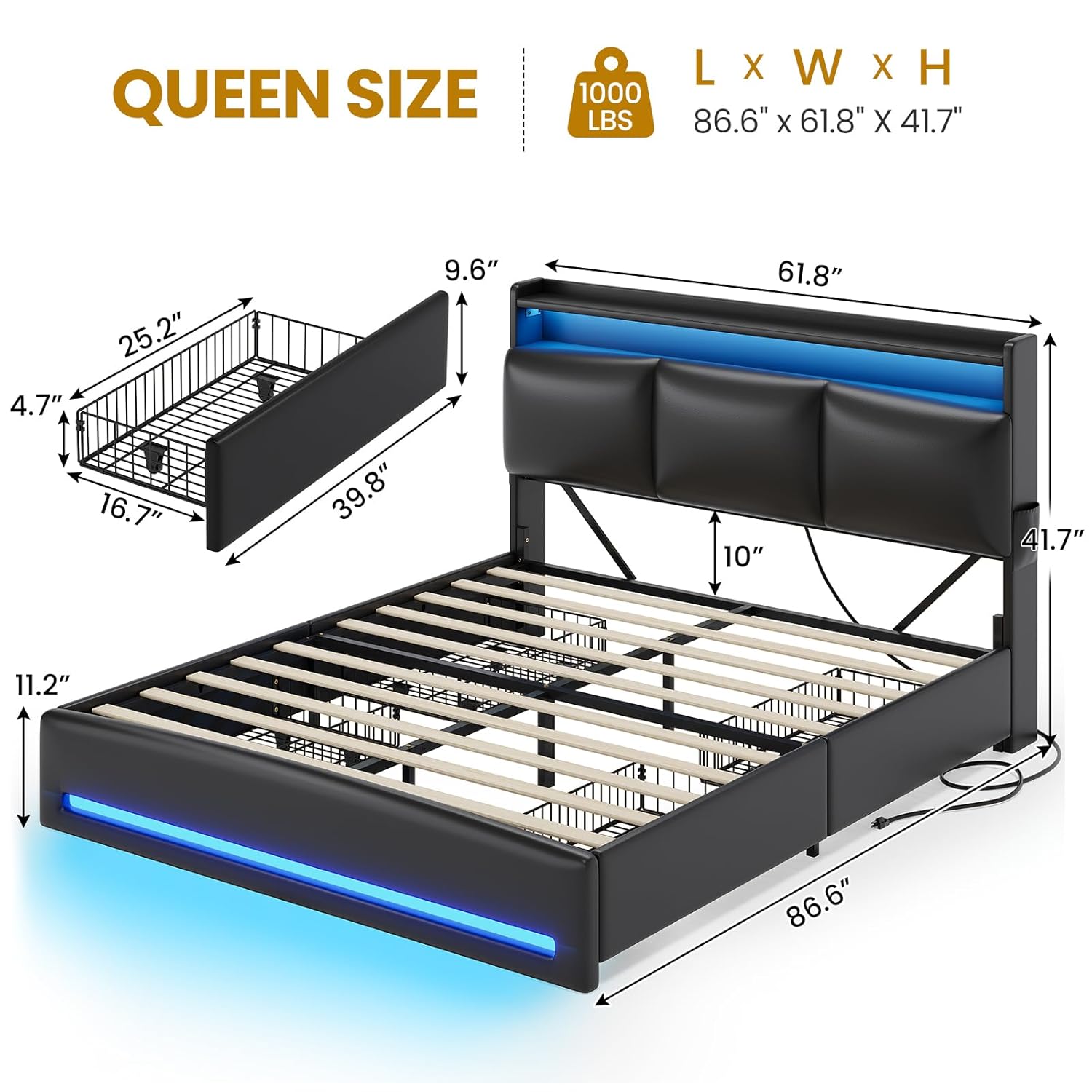 Queen Bed Frame with Storage H - Canopy Bed Frame Metal Queen 评论和价格