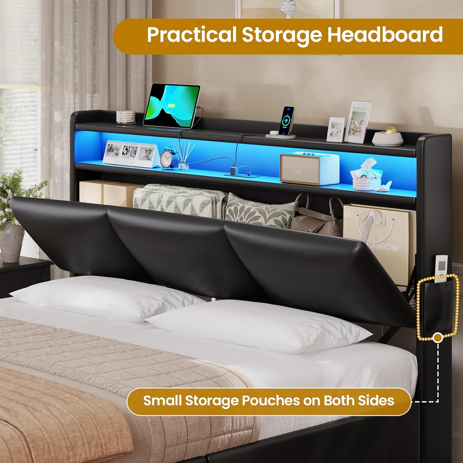 Queen Bed Frame with Storage H - Canopy Bed Frame Metal Queen 评论和价格