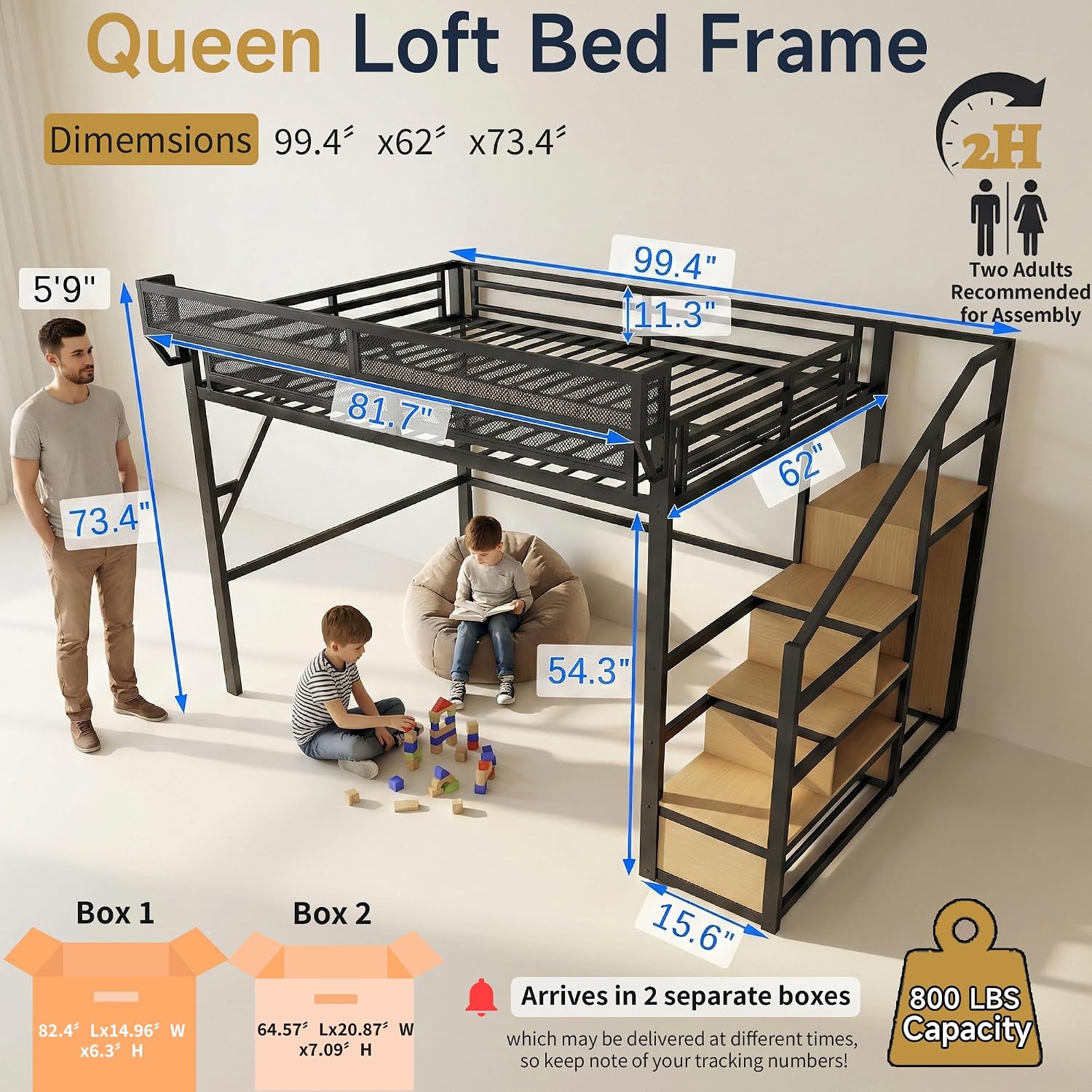 Queen Size Loft Bed with Stair - Canopy Bed Frame Metal Queen 评论和价格