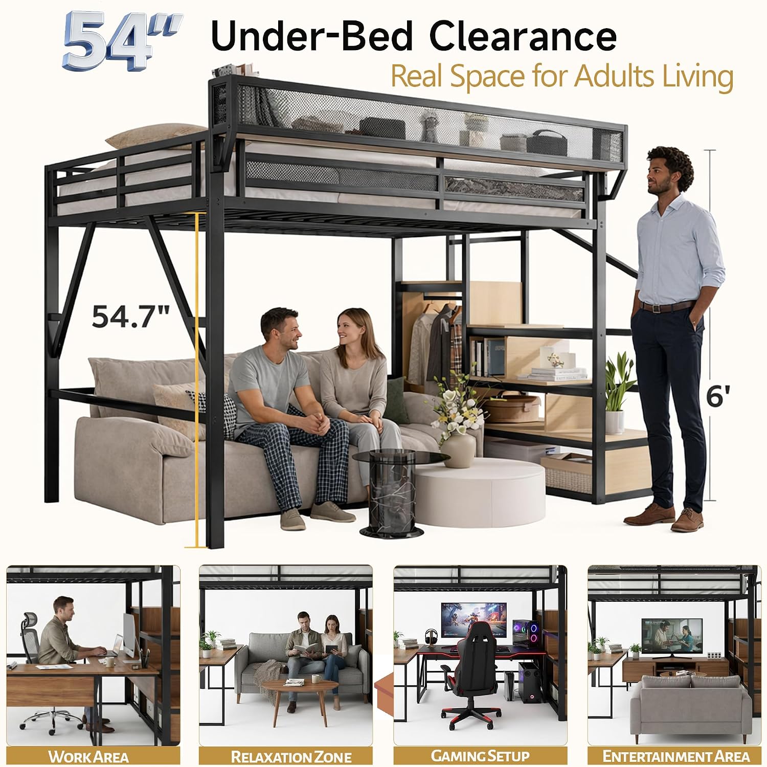 Queen Size Loft Bed with Stair - Canopy Bed Frame Metal Queen 评论和价格
