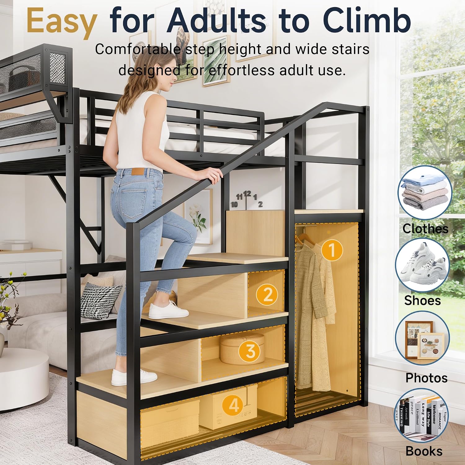 Queen Size Loft Bed with Stair - Canopy Bed Frame Metal Queen 评论和价格