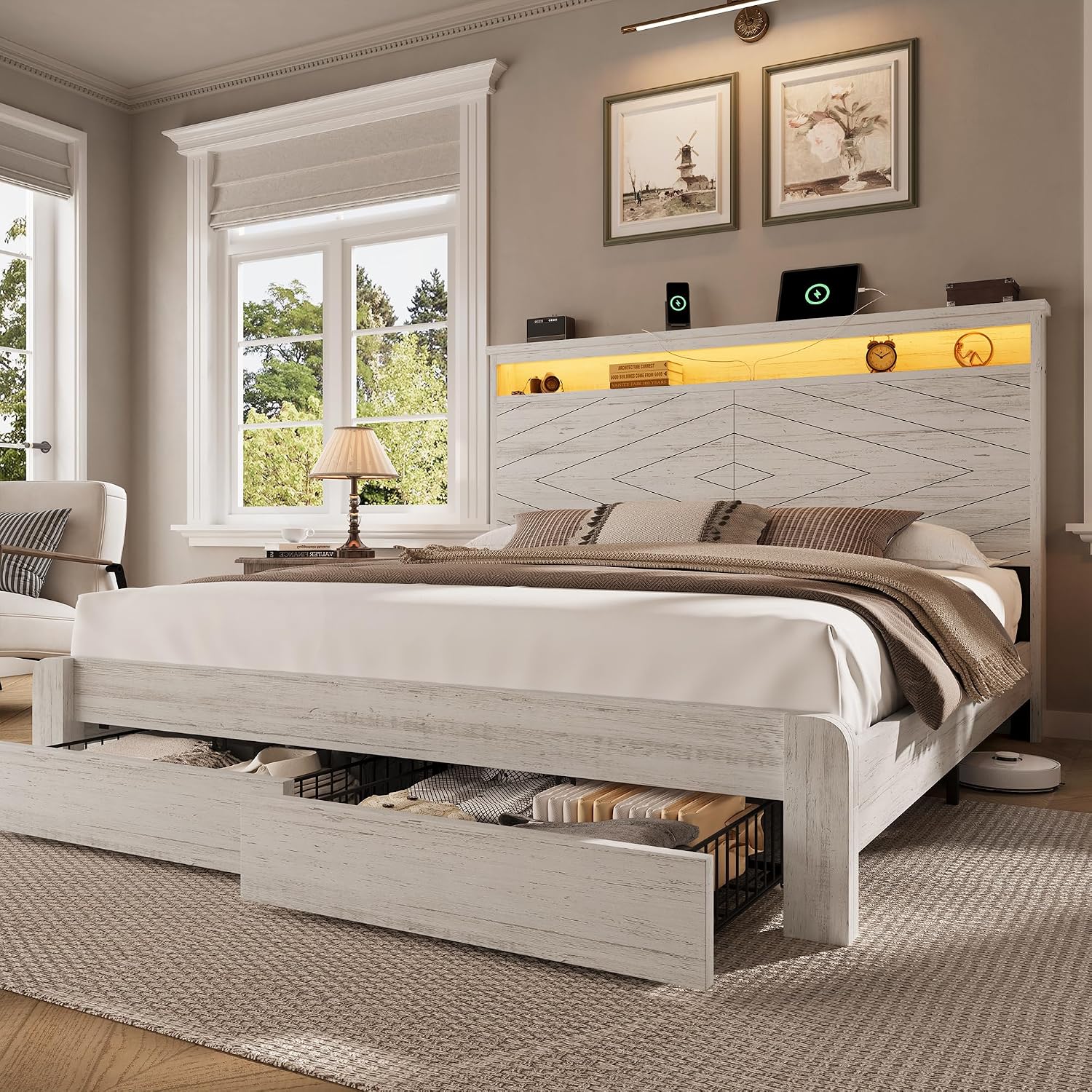King Size Wooden Platform Bed  - King Size Bed Frame With Storage Drawers 评论和价格
