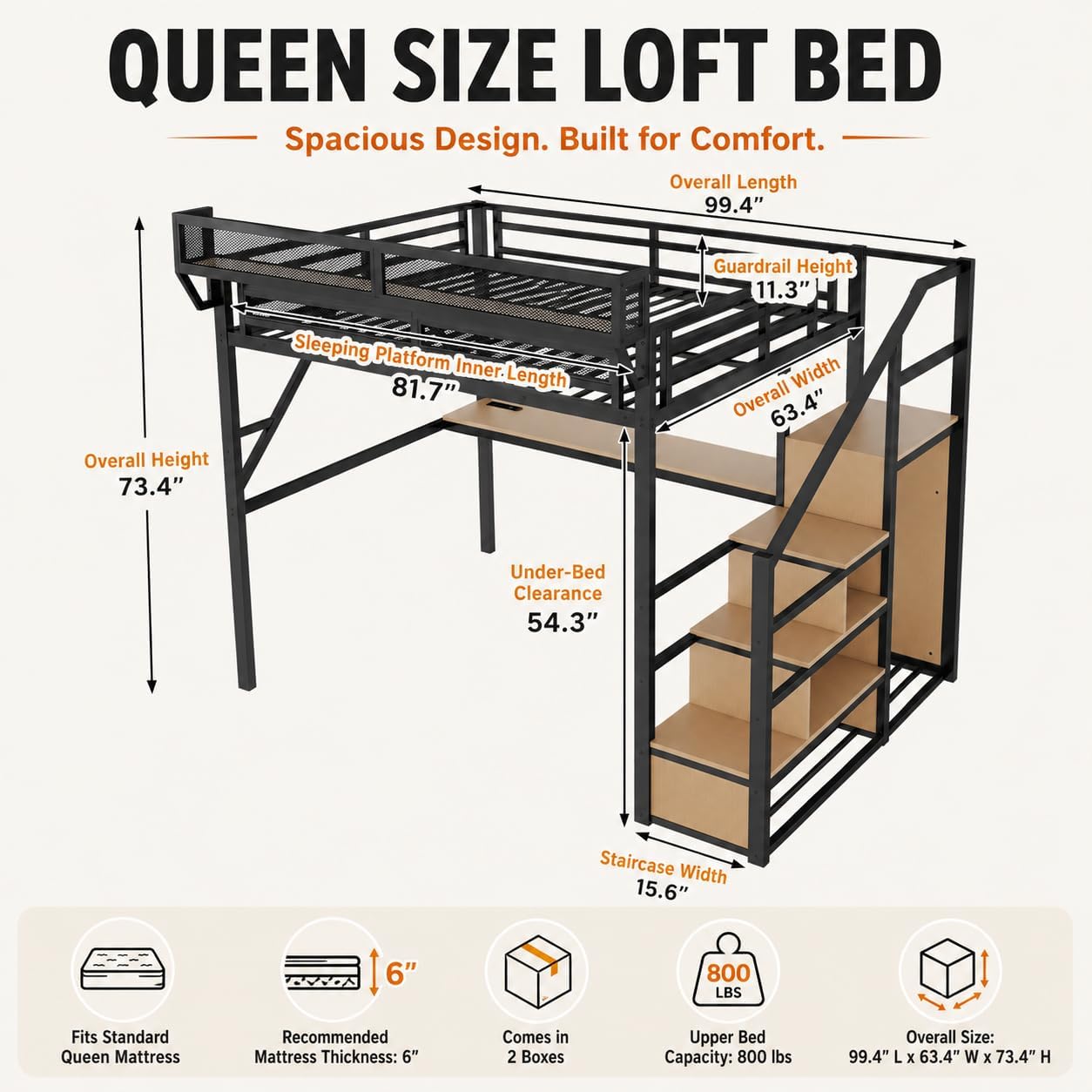 Mirightone Queen Loft Bed with - Canopy Bed Frame Metal Queen 评论和价格