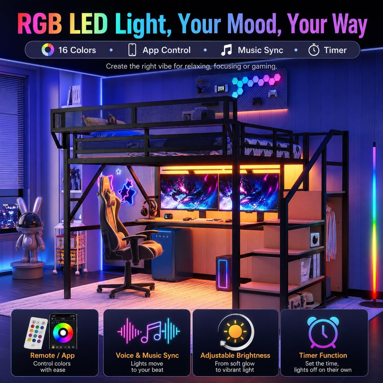 Mirightone Queen Loft Bed with - Canopy Bed Frame Metal Queen 评论和价格